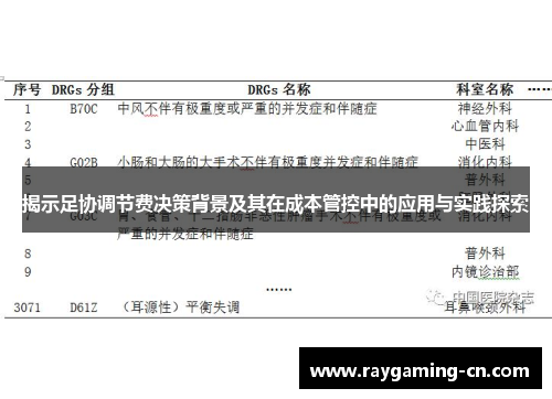揭示足协调节费决策背景及其在成本管控中的应用与实践探索